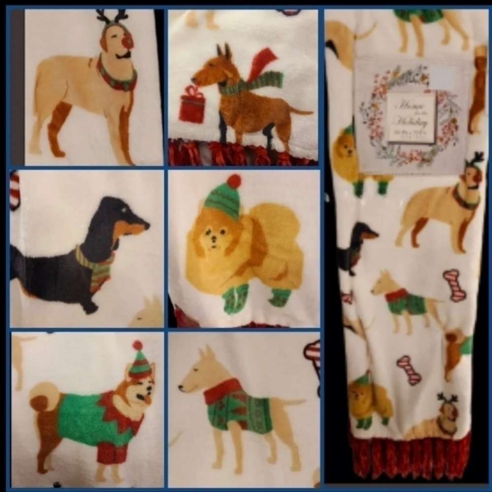 POMERANIAN Pom Retriever Lab Akita Dachshund Dog Christmas Tassel Throw Blanket